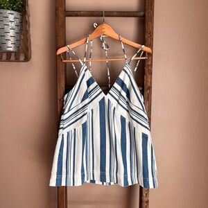 Coastal Blue and White Stripped Denim Halter Tank Top